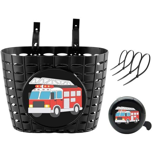 Boys Bike Basket with Bell, Cute Bicycle Front Handlebar Basket for Kids, Toddlers, Plastic Scooter Basket