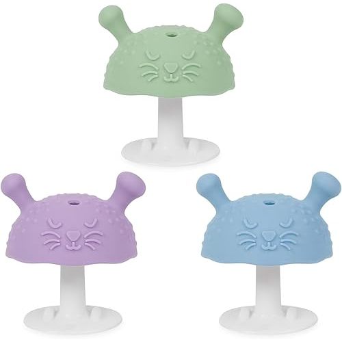 Soft Silicone Teething Toys Set | Easy to Grasp Toy for Baby Teething Relief - 3+ Months & Soothes Sore Gums | BPA-Free Silicone Teether 3pcs, Green,Purple & Blue