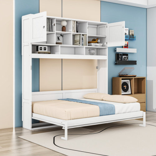 Lark Manor™ Queen Wall Murphy Bed with Storage Shelves with Hydraulic Lift System | Wayfair