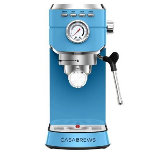 CASABREWS CM5418 Royal Blue Stainless Steel Compact Espresso Machine: 20-Bar, Milk Frother, Volume Control, Pressure Gauge