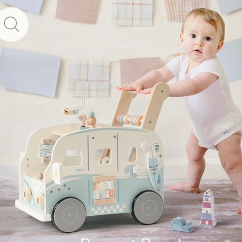 ROBUD Wooden Baby Push Walker - Vacaction Bus in Blue