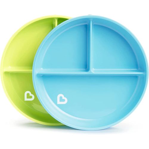 Munchkin Stay Put Suction Plates for Baby and Toddler, 3 Divided Sections , Blue/Green