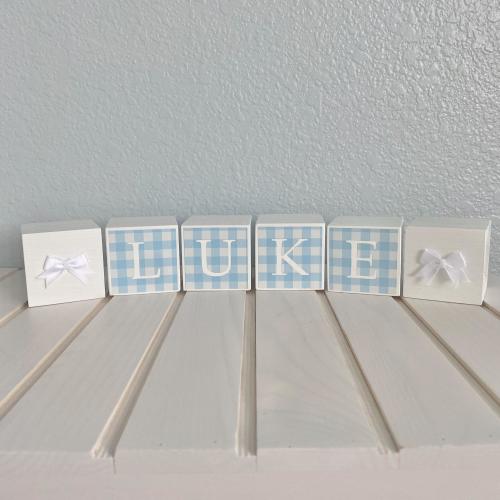 Baby Boy Shower Decorations Baby Shower Gingham Party Decor Blocks Monogram Blue Gingham Baby Shower Decor Boy Name Blocks Customized Baby