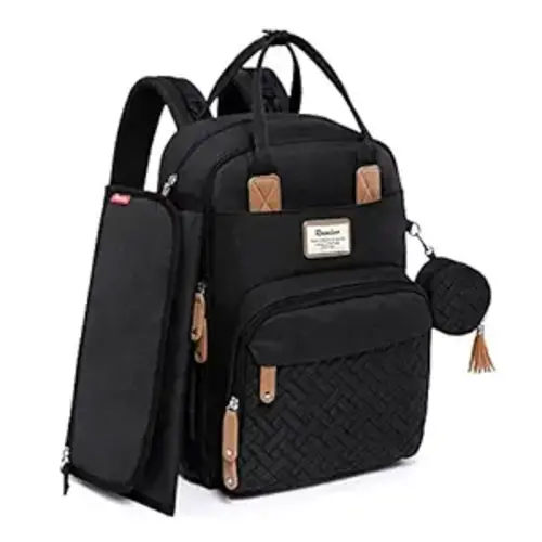 RUVALINO Diaper Bag Backpack, Multifunction Travel Pack Maternity Baby Changing Bags, Large Capacity, Waterproof, Black