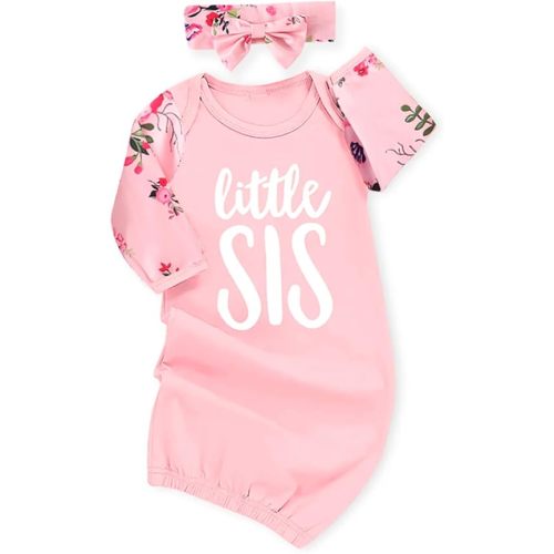 AMAWMW Newborn Baby Girl Little Sister Sleeper Gown Stripe Long Sleeve Nightgown Pajamas Gifts Stuff Essential Outfit