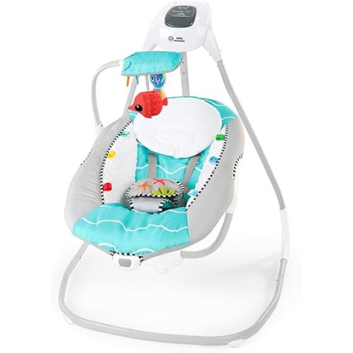 Baby Einstein Ocean Explorers Musical Compact, Lightweight Baby Swing, 6-Speed Multi-Direction, Vibrations, Music, Sounds, 0-9 Months - Grey