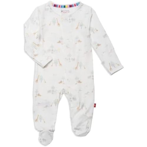 Modal Magnetic Baby Footie Pajamas, White Safari, 6-9M