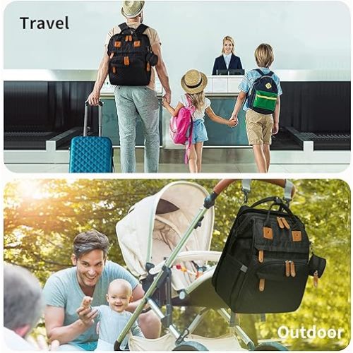 KABAQOO Diaper Bag Backpack, Large Baby Diaper Bags for Boys Girls, Baby Bag with USB Charging Port, Multifunction Waterproof Travel Back Pack for Moms Dads, Black-2s