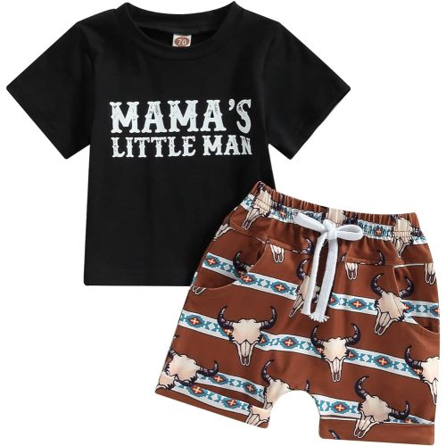 Gueuusu Western Baby Boy Summer Clothes Cow Print Short Sleeve T-Shirt Casual Jogger Shorts Toddler Cowboy Outfit