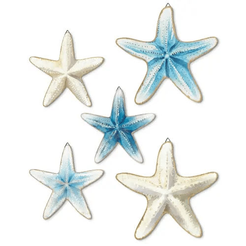 Putuo Decor Blue and White Starfish Beach Wall Décor Set 5 Piece Nautical Hanging Decor for Coastal Homes, Bathrooms, Poolside Spaces (It's not 3D)