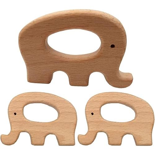 10pcs Natural Wooden Elephant Montessori Toy Pendant Pure Natural Beech Wood Animal Shape for Handmade Arts and Crafts (Elephant 10pcs)