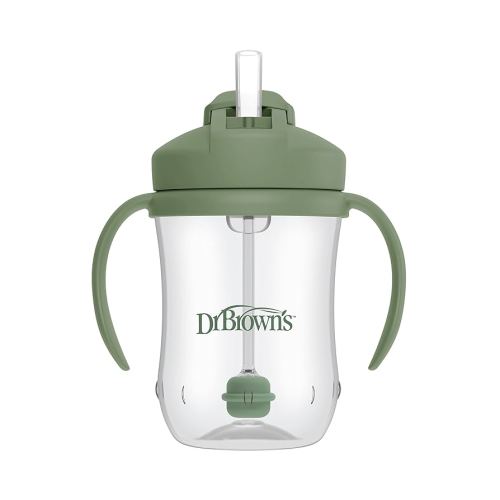 Dr. Brown's Milestones Baby's First Straw Cup, Training Cup with Weighted Straw, 9oz/270mL, Olive Green, BPA Free, 6m+