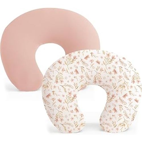 Konssy 2 Pack Nursing Pillow Covers, Stretchy and Soft Nursing Cover for Breastfeeding Pillows, Pillow Slipcover for Baby Girls Boys Newborn (Pink Spring,Pink)