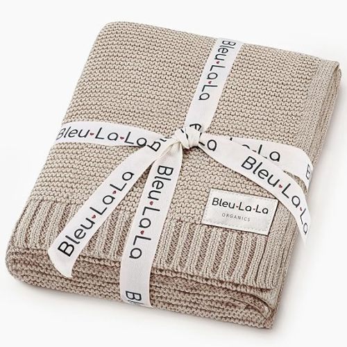Heritage Knit Organic Cotton Baby Blanket - Soft Warm Cozy Unisex Receiving Cuddle Stroller Beige Blanket for Newborns, Infants Toddler, Boys and Girls (Oatmeal, 0-2 Years)