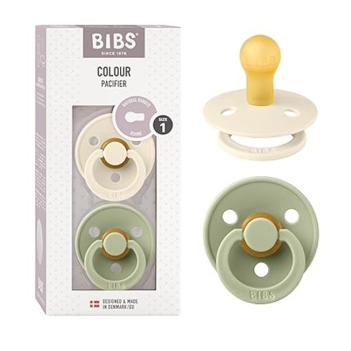 BIBS Pacifiers | Natural Rubber Baby Pacifier | Set of 2 BPA-Free Soothers | Made in Denmark | Sage/Ivory | Size 0-6 Months - 2 Count