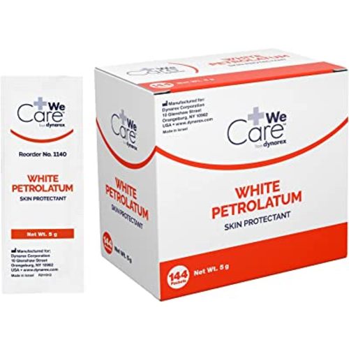 Dynarex White Petrolatum, Petroleum Jelly Ointment to Help Prevent and Treat Skin Irritation, Diaper Rash and Dryness, White, 144 Individual 5 Gram Foil Packs, Dynarex White Petrolatum