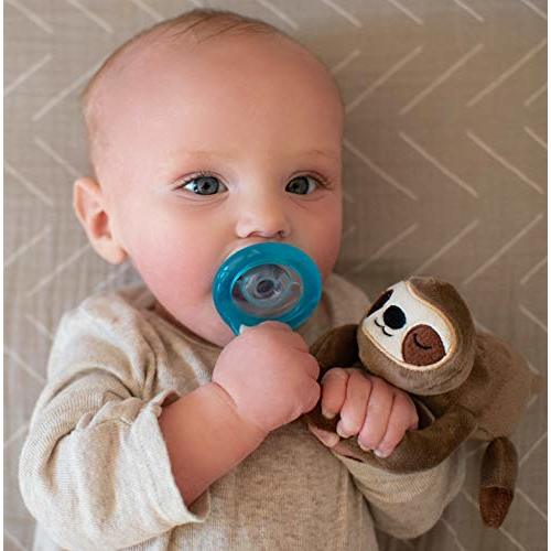 Nuby Soft Plush Pacifinder with Detachable Silicone Pacifier: 0-6 Months, Sloth, Natural Cherry Shape, brown, one size