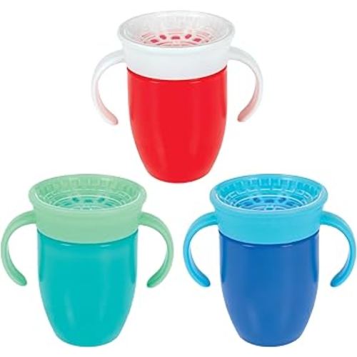 Nuby Wonder Cup with 360 Smart Edge Silicone Rim - (3-Pack) 7 oz - Green/Red/Aqua