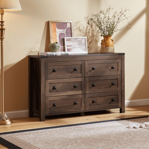 CHITOOMA 6 Dresser for Bedroom Wooden Chest of Drawers Dresser for Nursery Room, Entryway, Walnut