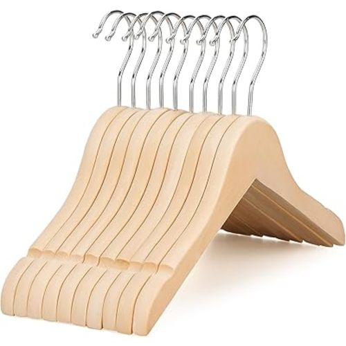 TOPIA HANGER Unfinished/Natural Kids Children Baby Wood Wooden Clothes Dress Shirt Hangers with No Painting - 360°Stronger Flexible Hook- Extra Smoothly Cut Notches, 10 Pack CT09N