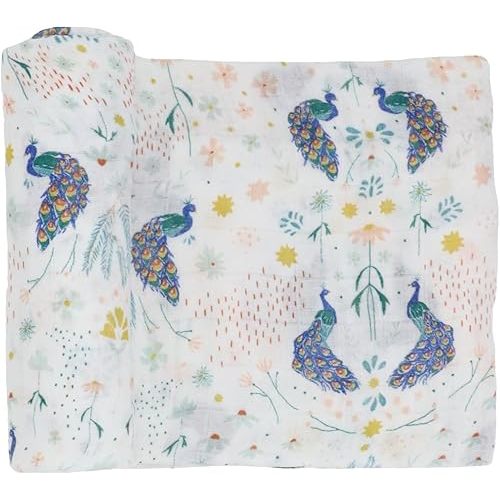 Little Unicorn Deluxe Swaddle | Single | 100% Rayon Muslin from Bamboo | Super Soft | Newborns and Infants | Large 47” x 47” | Machine Washable (Peacock)
