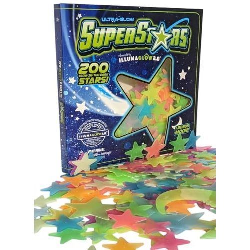 Multi-Colored Glow in The Dark Stars for Ceiling - Includes Installation Putty, Bonus Moon and Star Constellation Guide, Only Glow in The Dark Stars Powered by Illumaglow2.0
