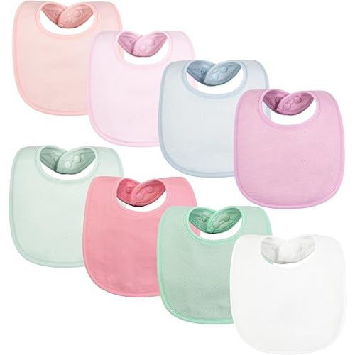 Tiny Twinkle 8 Pack Baby Food Bibs for Eating - Waterproof & Absorbent 6-12 Months Infant Bibs, OEKO-TEX Certified Drooling Bibs for Baby Led Weaning(Girl Pastel New 8-Pack)