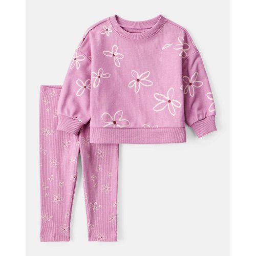 Baby Girl Floral Long-Sleeve Cotton Tee & Pant Set - Purple - Carter's | Carter's