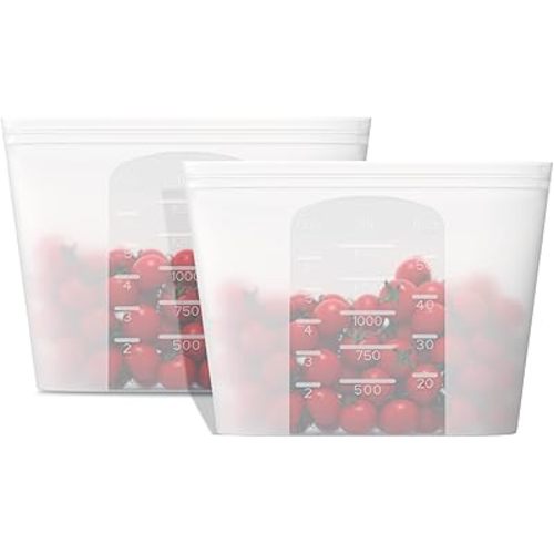 Reusable Silicone Food Storage Bag, for Microwave, Oven, Fridge, Freezer & Sous Vide Zip Sealed Containers (2 Large size 53oz 1500ml)…
