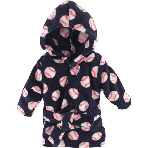 Luvable Friends Unisex Baby Plush Bathrobe, Baseball, 0-9M