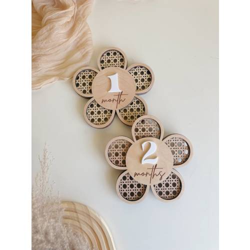 Daisy Rattan Baby Milestone | Boho Baby Milestone | Wooden daisy Flower Milestone Disc | Monthly Baby Milestone Marker | Baby Growth |