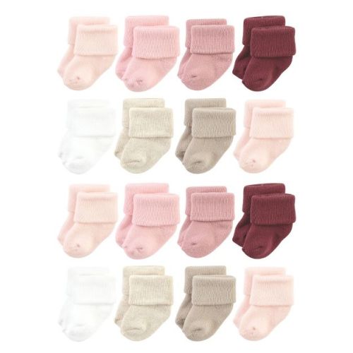 Hudson Baby Cotton Rich Baby Terry Socks 16-pack, Pink Gray Stripe, 6-12 Months