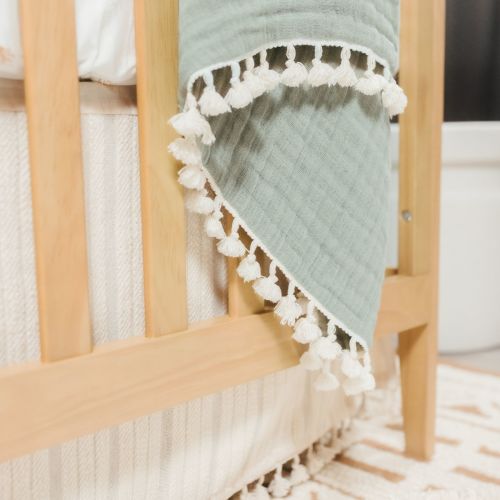 Green Baby Blanket - 6 Layer Muslin Blanket | Crane Baby