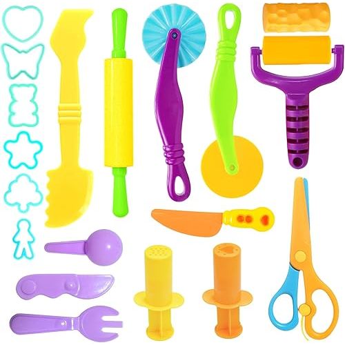 Playdough Tools Set, 18 Pcs Play Dough Sets for Kids Ages 4-8, Creative Play Dough Accessories with Clay Cutters, Roller, Molds, Safety Scissors, Educational Toys for Boys Girls