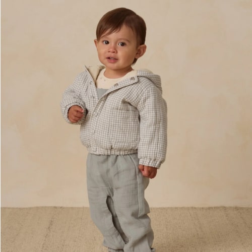 Hooded Woven Jacket || Blue Gingham – Quincy Mae