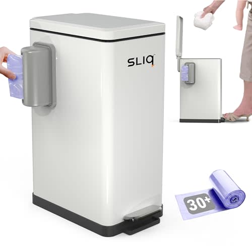 Sliq Baby Diaper Trash Can Odor Control, Small Diaper Pail, 3.2 Gal Baby Trash Can for Diapers, Disposal Bin for Nursery Garbage Pail, Anti Odor Bin with 30 Lavender Scented Refills