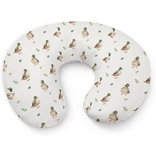 Cartoon Mallard Duck Leaves Pattern Nursing Pillow Cover, Unisex Cute Ducks Removable Breastfeeding Pillowcase Slipcover for Baby Girls Boys Newborns Toddlers, Cover Only