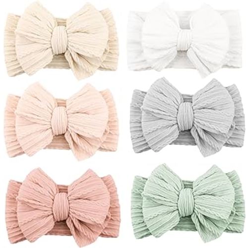 Niceye Handmade Baby Headbands Soft Stretchy Nylon Hair Bands with Bows for Newborn Infant Baby Toddler Girls