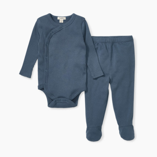 Burt's Bees Baby Organic Cotton Wrap Front Bodysuit Set - Blue Wrap Front, Newborn