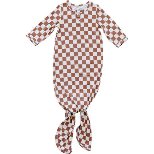 rust checkered bamboo knot gown