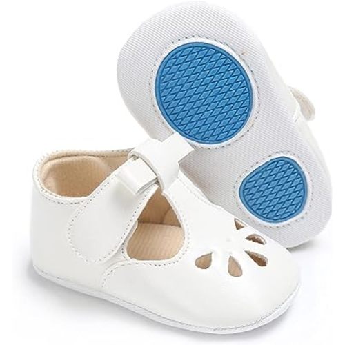 LAFEGEN Baby Girls Mary Jane Flats with Bownot Non Slip Soft Sole PU Leather Newborn Infant Toddler First Walker Cirb Dress Shoes
