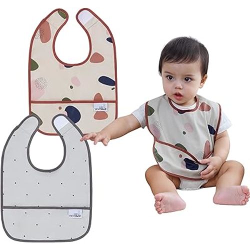 Baby Bibs for Eating Waterproof Baby Bibs Baby Feeding Bibs 2 Packs Washable Baby Food Bibs 6-24 Months