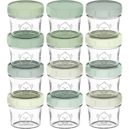 KeaBabies 12-Pack Prep Jars Baby Food Storage Glass Containers, Sage