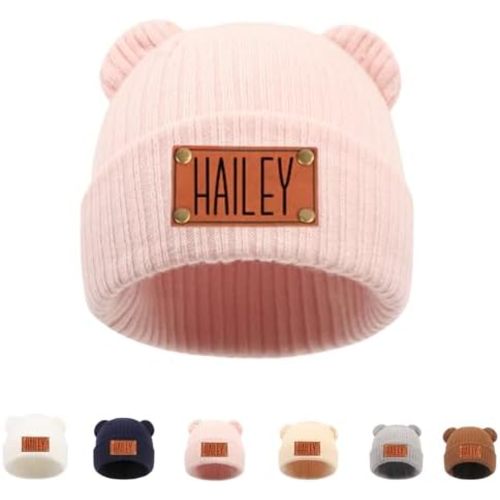Personalized Name Newborn Beanie Hat, Custom Warm Newborn Hats, Personalized Winter Knit Hats for Infant Baby