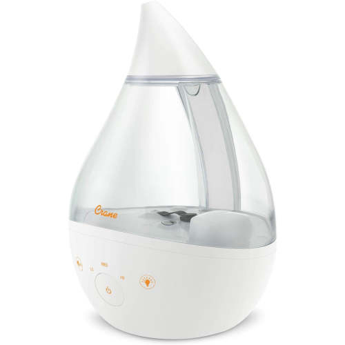 Crane 4-in-1 Drop Ultrasonic Cool Mist Humidifier, Clear & White