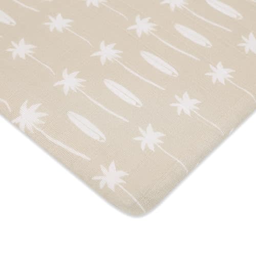 Babyletto Muslin Baby Bassinet Sheets for Girls & Boys - GOTS Certified Breathable Organic Cotton Cover, 360° Fitted, Soft, Gentle, and Cozy Rectangle Bedside Bassinet Sheets - Beach Bum