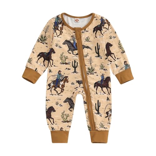 Karwuiio Baby Boy Girl Western Clothes Cow Print Long Sleeve Romper Jumpsuit One Piece Newborn Fall Winter Outfit