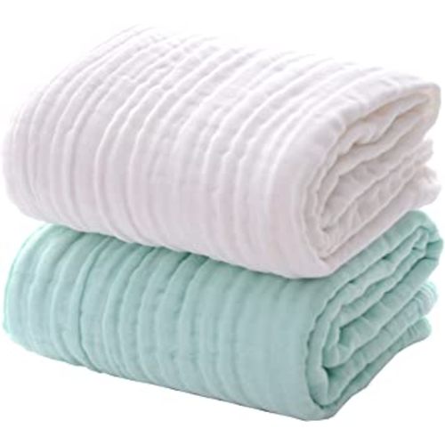 MUKIN Baby Muslin Bath Towels, Super Soft Cotton Receiving Blanket for Baby's Delicate Skin,2Pack 41.3 X41.3 Inches Swaddle Blanket for Newborns Toddlers Boy Girl,Baby Registry as Shower