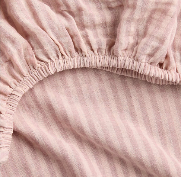Supersoft Lilac Rose Striped 100% Organic Cotton Gauze Baby Crib Fitted Sheet