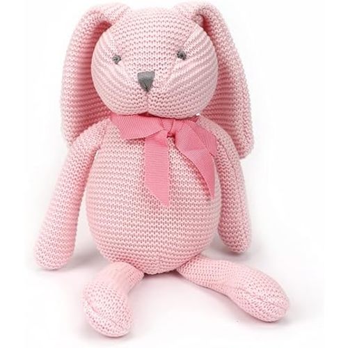 100% Organic Cotton Baby Toys Pink Bunny Rabbit Stuffed Animal for Newborn 7.1"